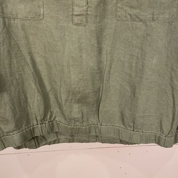 Ellen Tracy 100% linen olive green cropped bubble style blouse size large - Picture 4 of 8